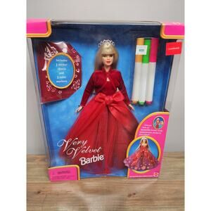 1998 Very Velvet Barbie 20528 Stickers Markers Blonde Red Dress